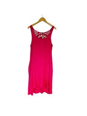 Lola Pink Linen Blend Crochet Detail Sleeveless Dress Size M Medium NWT